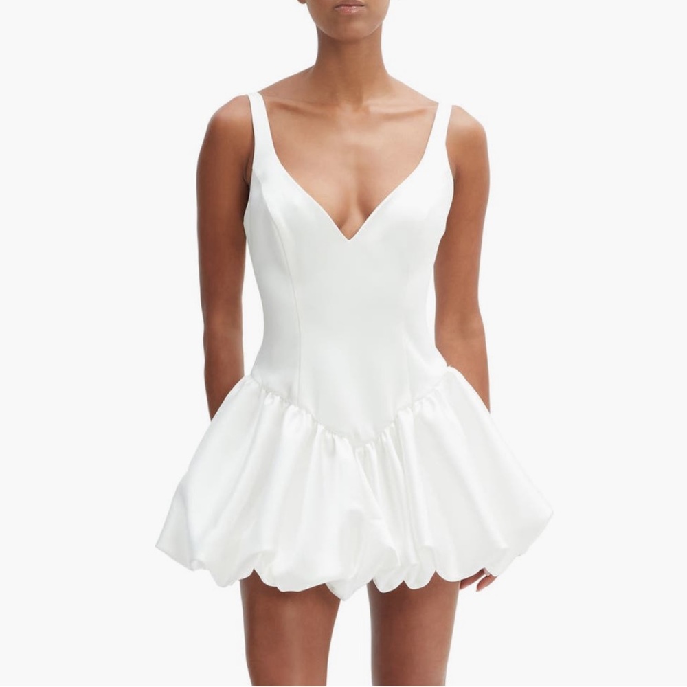 Astr the Label Oria Satin Bubble White Mini Dress